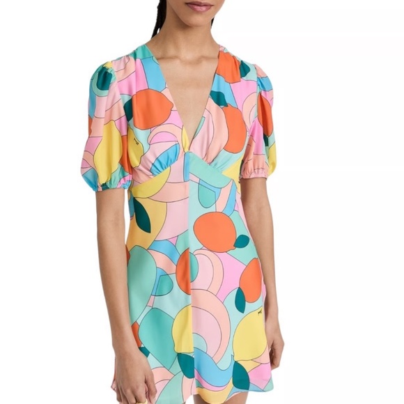 STAUD Milla Fruit Print Dress 12 NWT Mini Milla Dress - Citrus Kaleidoscope - Picture 1 of 4